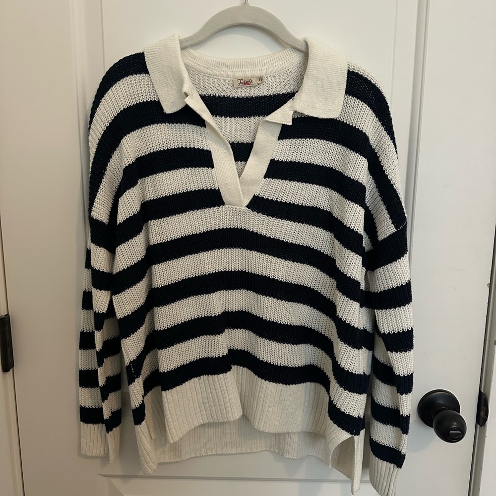 Faherty’s striped blue and white sweater, size small
